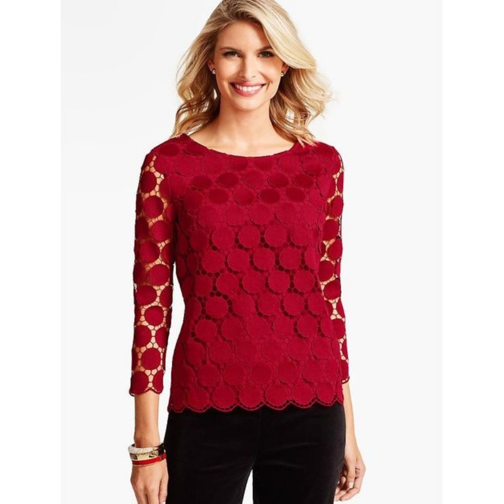 Talbots PLUS Size 3X Red Lace Dot Top
